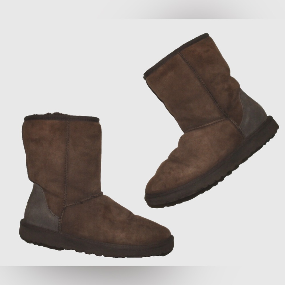 UGG AUSTRALIA UGGS CLASSIC SHORT 7 M BROWN SUEDE SHEARLING ANKLE BOOTS booties